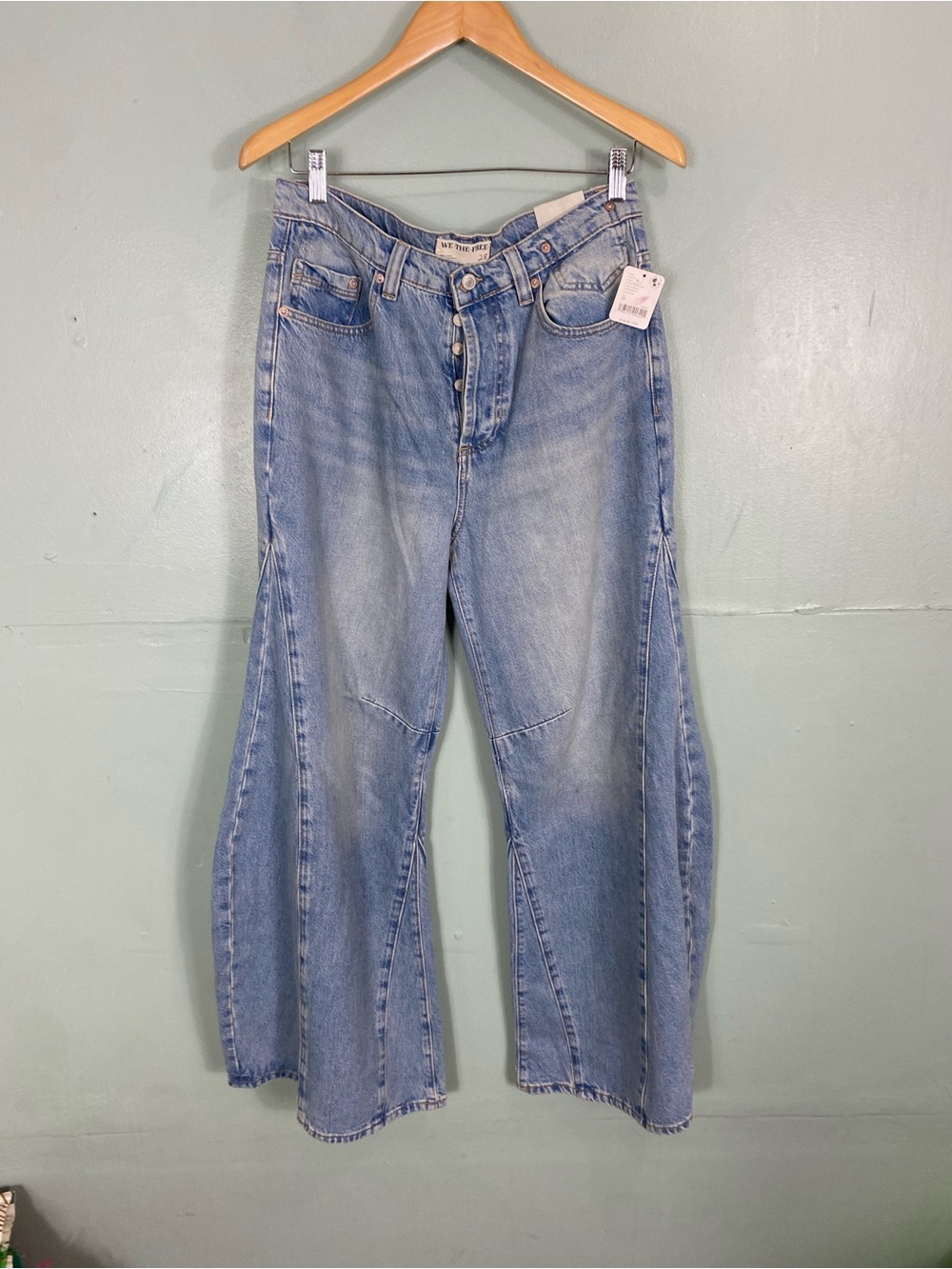 Free People Eden Slouchy Flare Jeans Denim Blue Fast Forward Baggy Sz‎ 28 - Picture 2 of 7